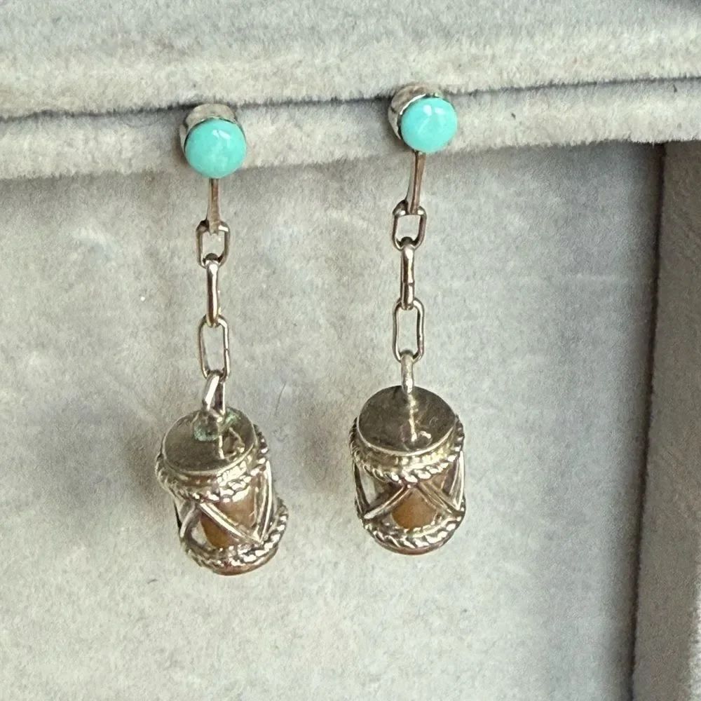 Vintage Navajo Sterling Silver Drum Pierced Earrings